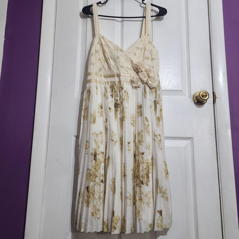Cream Floral Embellished Lace Dress